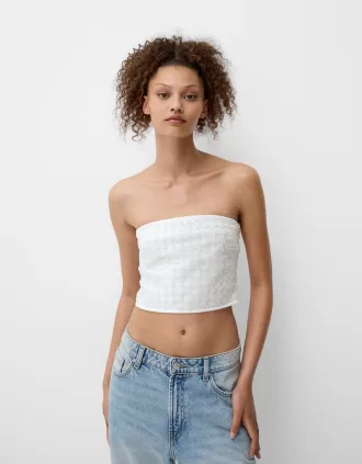 Top bandeau con strass Off white