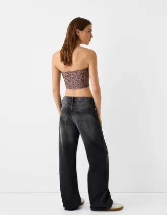 Top bandeau con vuelta Beige