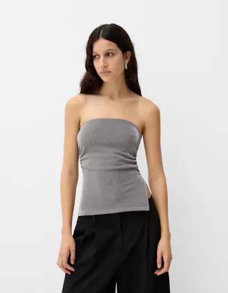 Top bandeau de hilo metalizado con aberturas laterales Silver