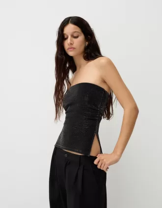 Top bandeau de hilo metalizado con aberturas laterales Black