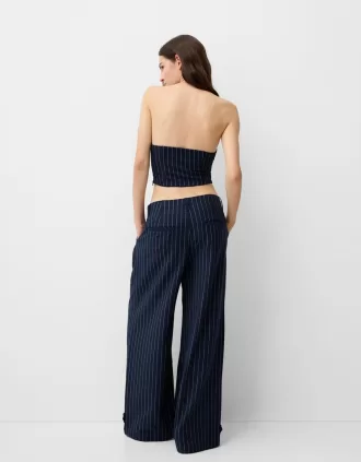Top bandeau de hilo metalizado de rayas con escote corazón Blue