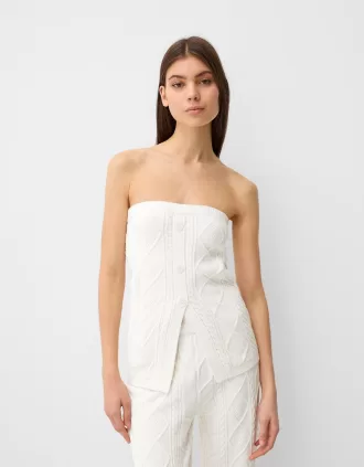Top bandeau de punto trenzado White