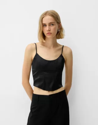 Top corsé de satén Black