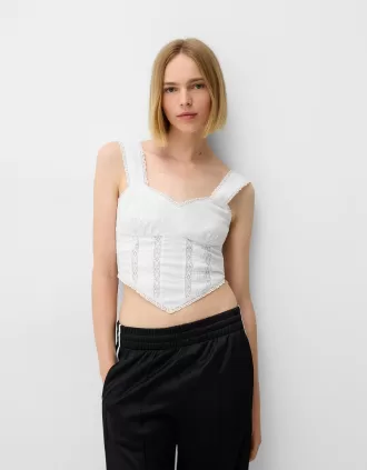 Top corto de popelina Off white