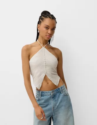Top de corredor de crochet Off white