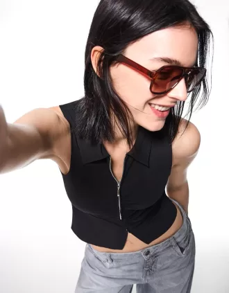 Top de popelina con cremallera Black