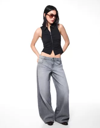 Top de popelina con cremallera Black