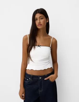 Top de tirantes con estampado animal y detalle de lazo Off white