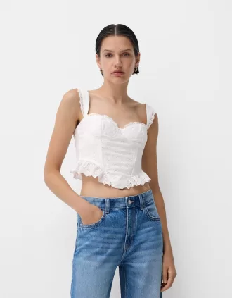 Top de volantes con bordado suizo Off white
