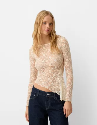 Top encaje rubio manga larga Cream