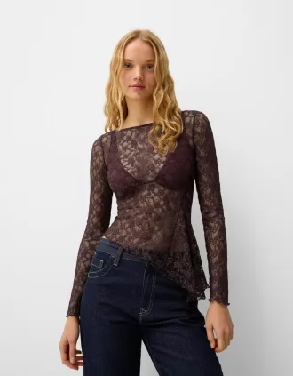 Top encaje rubio manga larga Violet