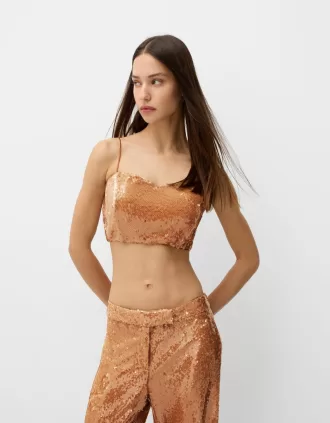 Top mini de lentejuelas Brown
