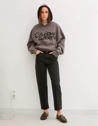 Vaqueros Mom de corte relajado y tiro alto Black