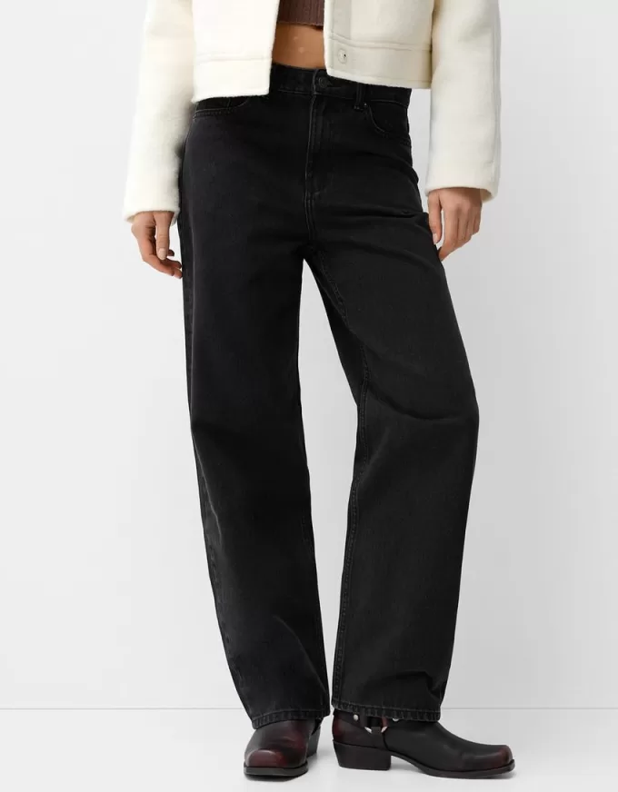 Vaqueros anchos de corte recto Black