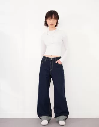 Vaqueros anchos estilo años 90 con dobladillo vuelto Navy