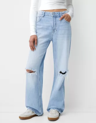 Vaqueros anchos estilo años 90 con rotos Light blue