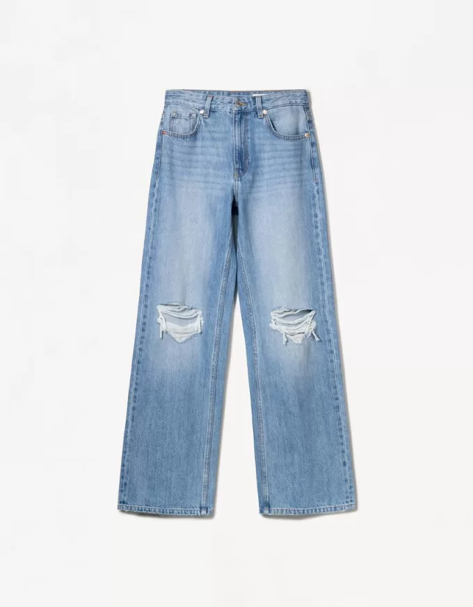 Vaqueros anchos estilo años 90 con rotos Light blue