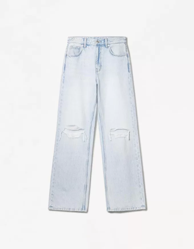Vaqueros anchos estilo años 90 con rotos Light blue