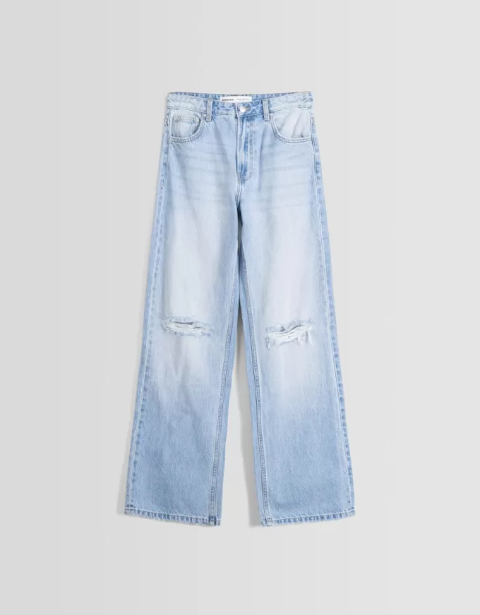 Vaqueros anchos estilo años 90 con rotos Light blue