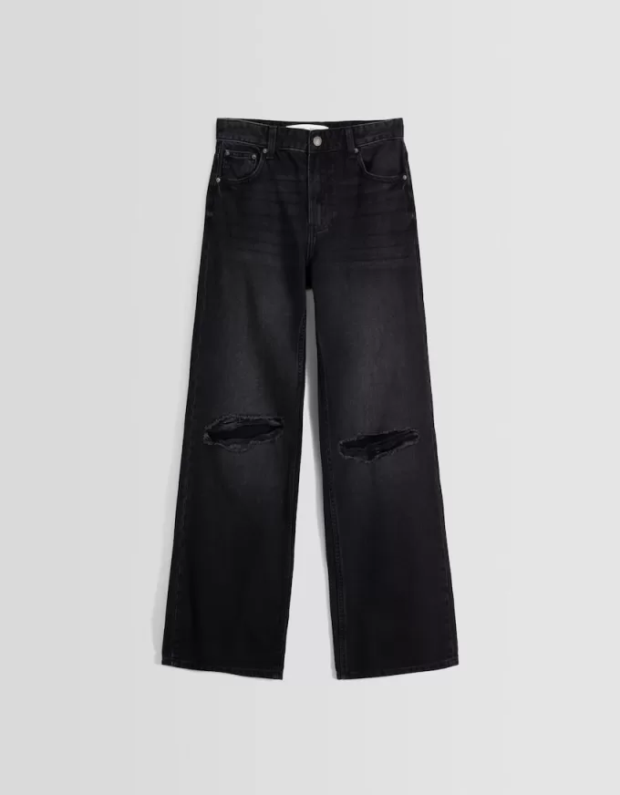 Vaqueros anchos estilo años 90 con rotos Black Vaqueros anchos estilo años 90 con rotos Black