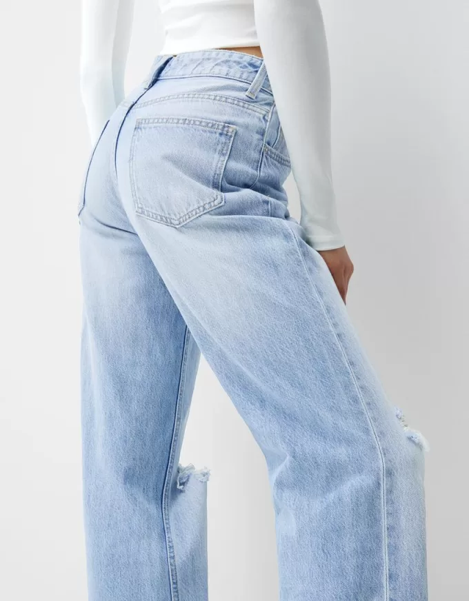 Vaqueros anchos estilo años 90 con rotos Light blue