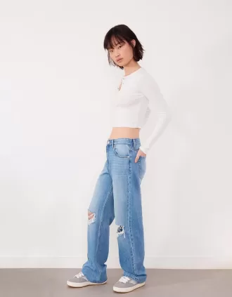 Vaqueros anchos estilo años 90 con rotos Light blue