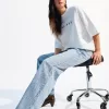 Vaqueros anchos estilo años 90 con strass Light blue