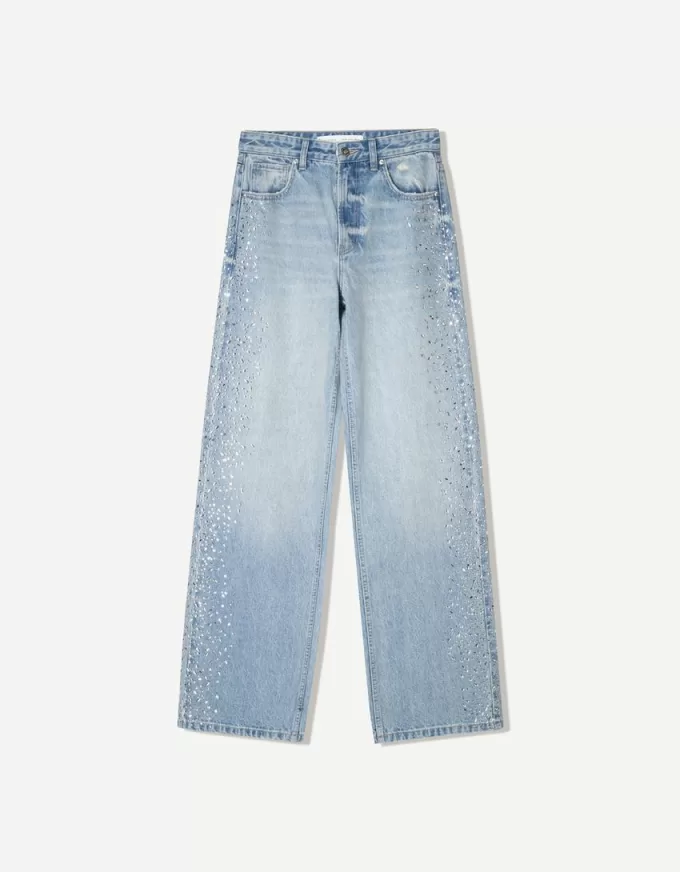 Vaqueros anchos estilo años 90 con strass Light blue