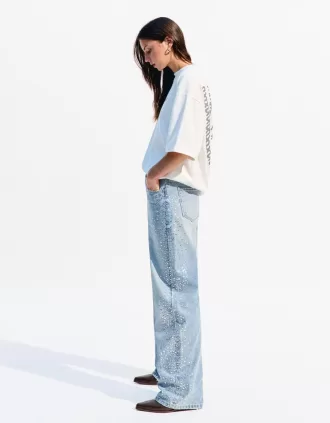 Vaqueros anchos estilo años 90 con strass Light blue