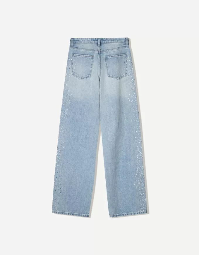 Vaqueros anchos estilo años 90 con strass Light blue