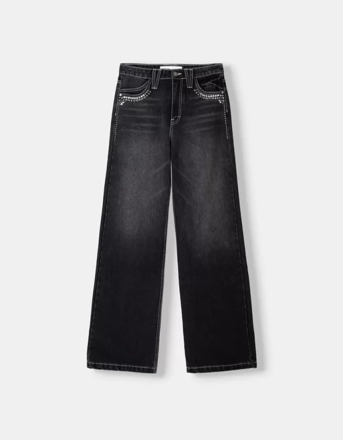 Vaqueros anchos estilo años 90 con tachuelas Black