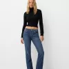 Vaqueros boot-cut de talle bajo con bordado Blue