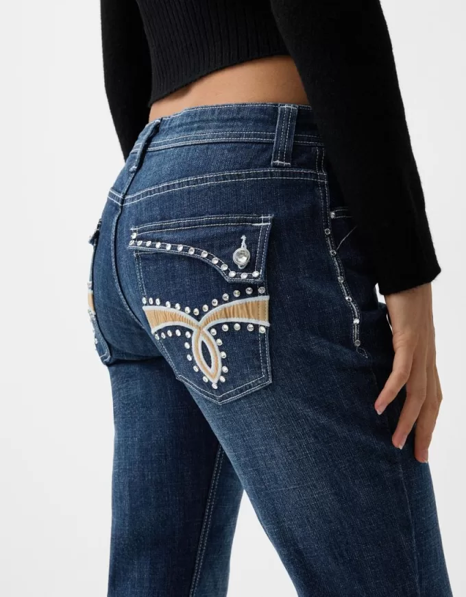 Vaqueros boot-cut de talle bajo con bordado Blue