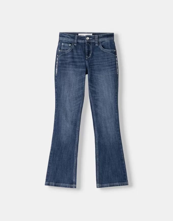 Vaqueros boot-cut de talle bajo con bordado Blue