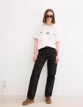 Vaqueros cargo de pierna recta Black