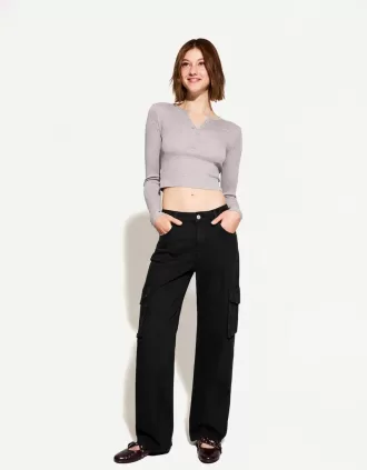 Vaqueros cargo de pierna recta Black