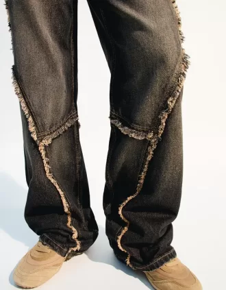 Vaqueros holgados con flecos Black