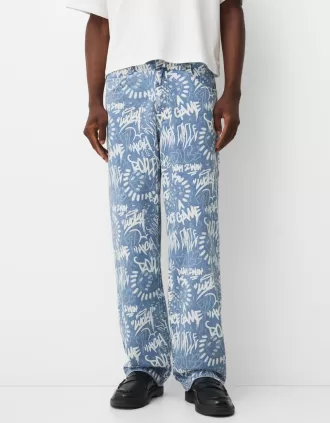 Vaqueros holgados estampados Light blue