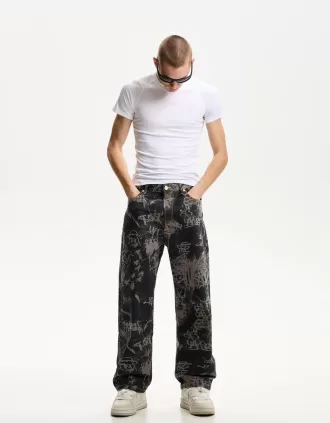 Vaqueros holgados estampados Dark grey