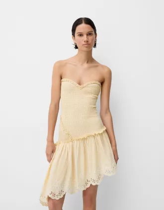 Vestido asimétrico con detalle elástico fruncido Sand
