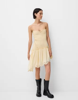 Vestido asimétrico con detalle elástico fruncido Sand