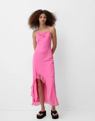 Vestido asimétrico con volante Pink