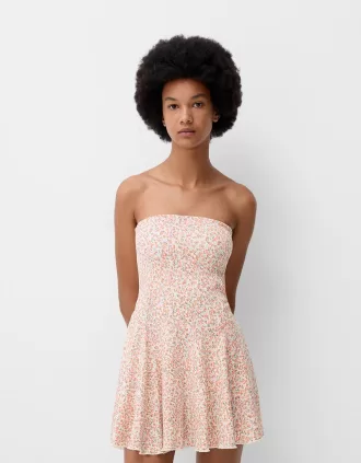 Vestido corto bandeau de crepé Pink
