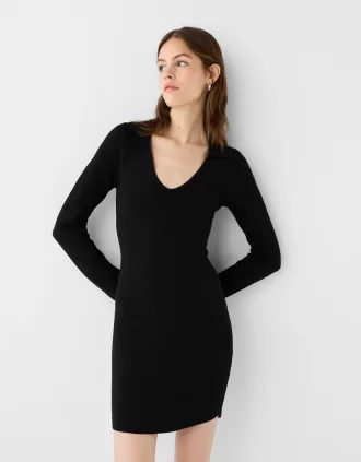 Vestido corto con cuello tipo polo Black
