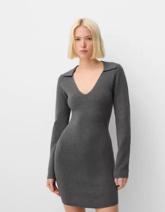 Vestido corto con cuello tipo polo Dark grey