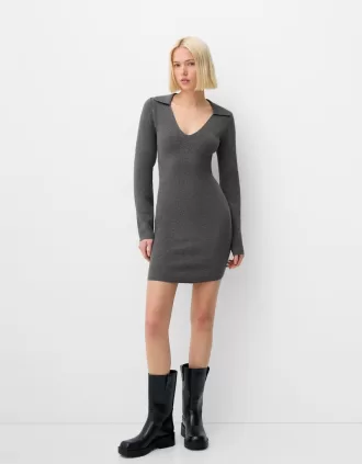 Vestido corto con cuello tipo polo Dark grey