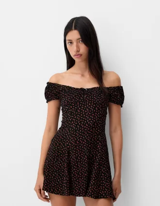 Vestido corto con estampado floral Black