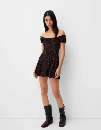 Vestido corto con estampado floral Black