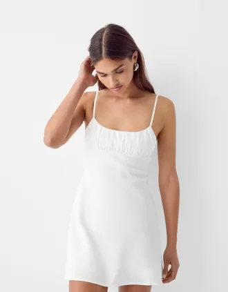 Vestido corto de lino Off white
