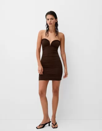Vestido corto drapeado Brown